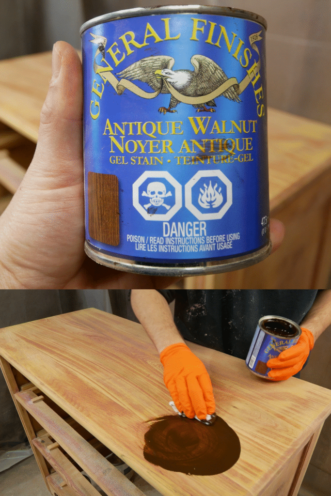 applying antique walnut gel stain