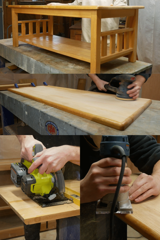 making a diy dresser top from old coffee table