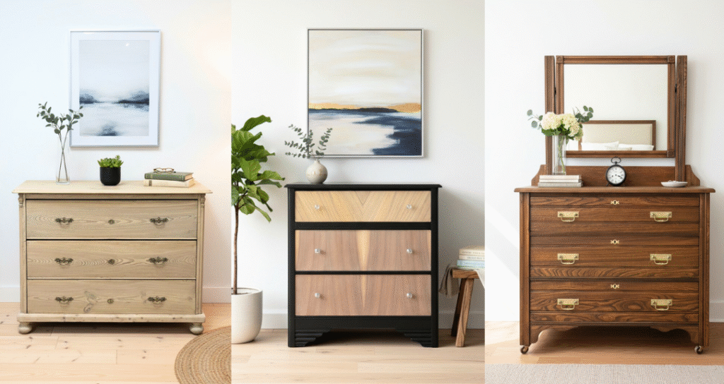 3 refinished furniture projects staged